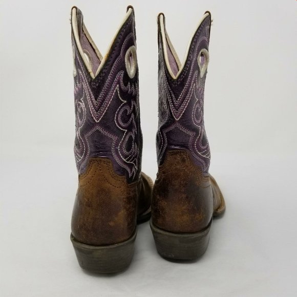 Ariat Kid's Brown Purple Leather Square Toe Mid-Calf Western Boots Size US 10 - Picture 5 of 12